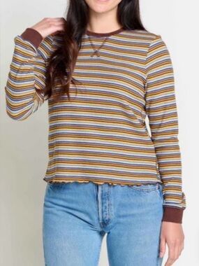 Toad & Co. Foothill Long Sleeve Striped Waffle Knit Top Medium